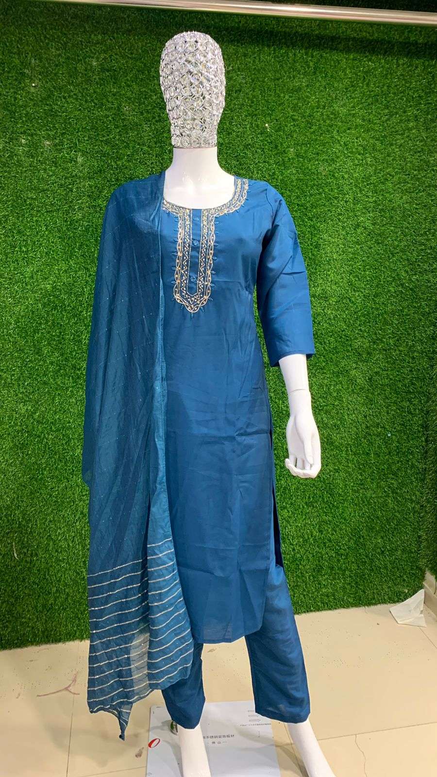 BEMITEX PRESENTS MODAL SILK WITH HAND WORK BASED DARK BLUE READYMADE BASED 3 PIECE SUIT COMBO WHOLESALE SHOP IN SURAT